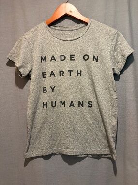 Tesla T-Shirt MADE ON EARTH BY HUMANS Womens Medium Fits XS or S Gray